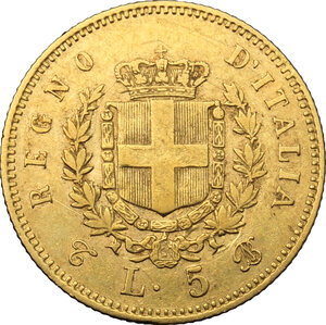 reverse: Vittorio Emanuele II  (1861-1878). 5 lire 1865 Torino