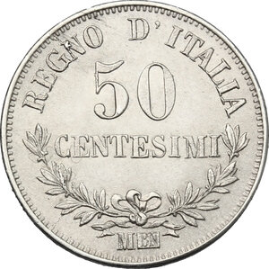 reverse: Vittorio Emanuele II  (1861-1878). 50 centesimi 1866 Milano