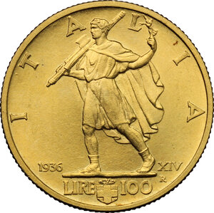reverse: Vittorio Emanuele III (1900-1943). 100 lire 1936