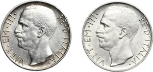 obverse: Vittorio Emanuele III (1900-1943). Lotto di 2 monete da 10 lire del 1928, una e due rosette