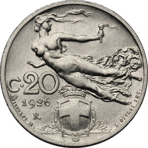 reverse: Vittorio Emanuele III (1900-1943). 20 centesimi 1926