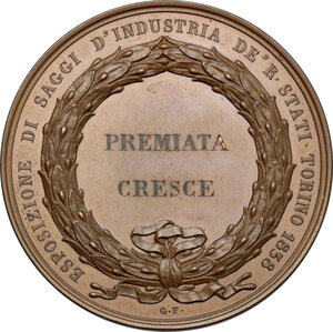 reverse: Carlo Alberto (1798-1849).. Medaglia premio Esposizione di saggi d industria de  R. Stati, Torino, 1838