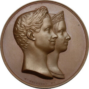 obverse: Vittorio Emanuele II  (1820-1878). Medaglia 1842 per le nozze con Maria Adelaide d Asburgo-Lorena