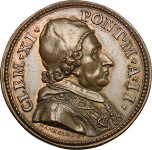 obverse: Clemente XI (1700-1721), Giovanni Francesco Albani. Medaglia annuale, A. II, per la legazione di Tournon in Cina