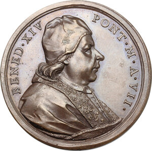 obverse: Benedetto XIV (1740-1758), Prospero Lambertini.. Medaglia annuale, A. VII, per il viaggio del Pontefice a Civitavecchia