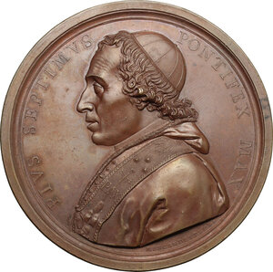 obverse: Pio VII (1800-1823), Barnaba Chiaramonti. Medaglia 1807, per ricordare la fine delle opere di restauro del Tempietto di San Pietro in Montorio