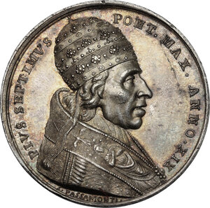 obverse: Pio VII (1800-1823), Barnaba Chiaramonti. Medaglia annuale, A. XIX, per l approvazione del nuovo codice di procedura