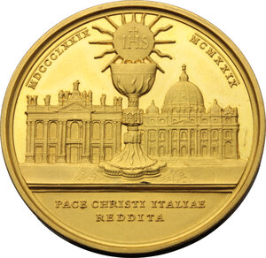 reverse: Pio XI (1922-1939), Achille Ratti. Medaglia annuale, A. VIII, per il Concordato tra Italia e Santa Sede