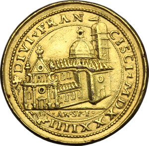 reverse: Andrea Gritti doge LXXVII di Venezia (1523-1538). Medaglia di fondazione 1534 della Chiesa di San Francesco delle Vigne a Venezia