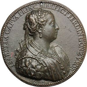 obverse: Isabella da Capua (1509-1559), Principessa di Molfetta, moglie di Ferrante Gonzaga, Principe di Guastalla.. Medaglia celebrativa 1552