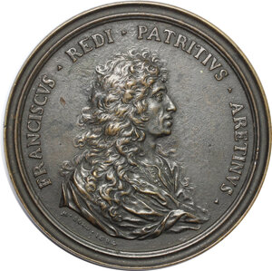 obverse: Francesco Redi (1626-1698), medico e poeta.. Medaglia 1684