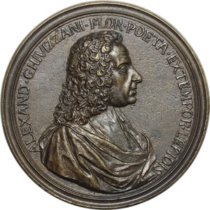 obverse: Alessandro Ghivizzani (XVII-XVIII sec.), poeta fiorentino.. Medaglia 1750 con bordo modanato