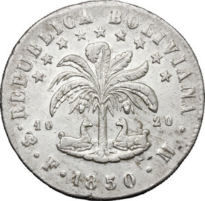 reverse: Bolivia.  Republic (1825 - ). . 8 Soles, 1850 FM, Potosí mint