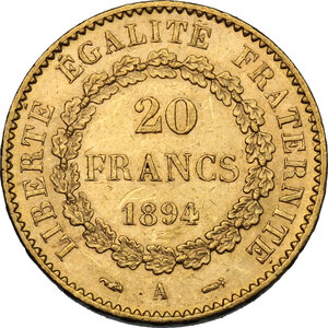 reverse: France.  Third republic (1871-1940).. 20 francs 1894