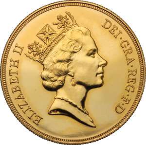 obverse: Great Britain.  Elizabeth II (1952-).. 5 Pounds 1986