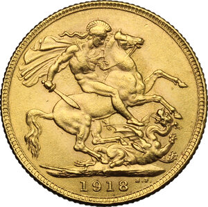 reverse: India.  George V (1910-1936). Sovereign 1918, Bombay mint