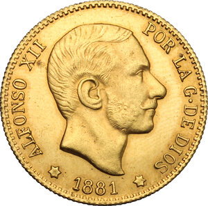obverse: Spain.  Alfonso XII (1874-1885).. 25 pesetas 1881