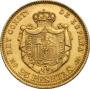 reverse: Spain.  Alfonso XII (1874-1885).. 25 pesetas 1881