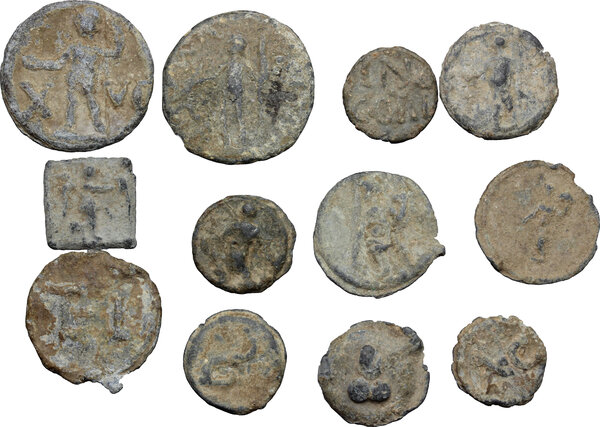 Multiple Lot Of Twelve (12) Pb Roman Tesserae