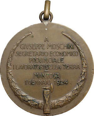 reverse: Medaglia a Giuseppe Moschini, Segretario economico provinciale. Mantova, 1 gennaio 1924
