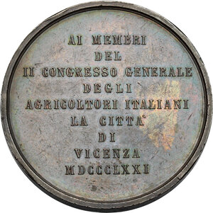 reverse: Medaglia 1871 per i membri del secondo Congresso Generale degli Agricoltori in Vicenza