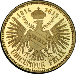 reverse: Napoleone I (1804-1815).. Medaglia realizzata nel 1965 circa dallo Stabilimento Unoaerre di Arezzo, per ricordare il centocinquantesimo anniversario del periodo di soggiorno di Napoleone all Isola d Elba