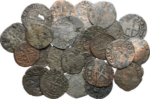 obverse: Monete Anonime Pontificie (XIII sec.-1490). Lotto di 25 quattrini anonimi, tutte emesse dalla zecca di Bologna