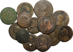 obverse: Lotto di 13 monete di varie zecche, principalmente madonnine e sampietrini. Notato nel lotto una madonnina di Civitavecchia con sigle G G e mezzo baiocco di San Severino