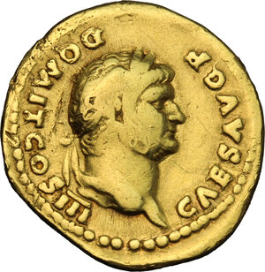 obverse: Domitian as Caesar (69-81).. AV Aureus, 74-75 AD