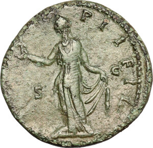 reverse: Faustina II, wife of Marcus Aurelius (died 176 AD).. AE Sestertius, struck under Antoninus Pius