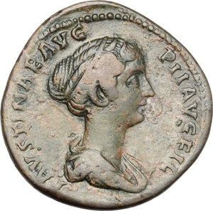 obverse: Faustina II, wife of Marcus Aurelius (died 176 AD).. AE Sestertius, struck under Antoninus Pius, c. 147-150 AD