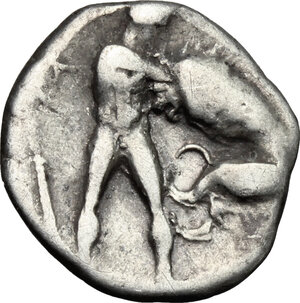 reverse: Southern Apulia, Tarentum. AR Diobol, c. 380-325 BC