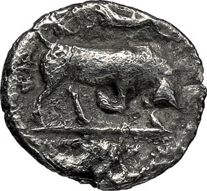 reverse: Southern Lucania, Thurium. AR Diobol, c. 350-300 B.C