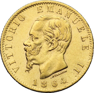 obverse: Vittorio Emanuele II, Re d Italia (1861-1878).. 20 lire 1864 Torino