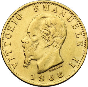 obverse: Vittorio Emanuele II, Re d Italia (1861-1878).. 20 lire 1868 Torino