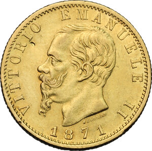 obverse: Vittorio Emanuele II, Re d Italia (1861-1878).. 20 lire 1871 Roma