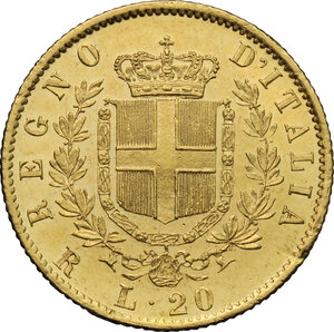 reverse: Vittorio Emanuele II, Re d Italia (1861-1878).. 20 lire 1874 Roma