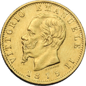 obverse: Vittorio Emanuele II, Re d Italia (1861-1878).. 20 lire 1875 Roma