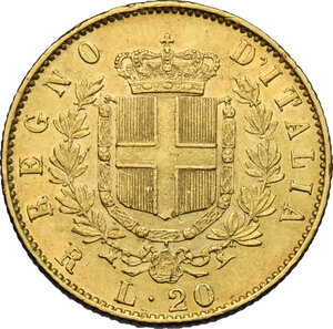 reverse: Vittorio Emanuele II, Re d Italia (1861-1878).. 20 lire 1875 Roma