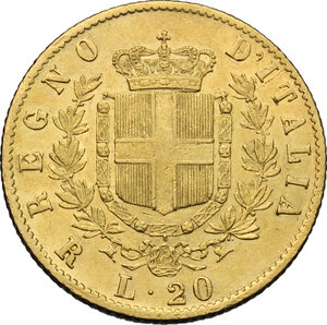reverse: Vittorio Emanuele II, Re d Italia (1861-1878).. 20 lire 1876 Roma
