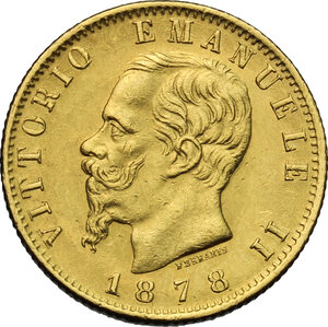 obverse: Vittorio Emanuele II, Re d Italia (1861-1878).. 20 lire 1878 Roma