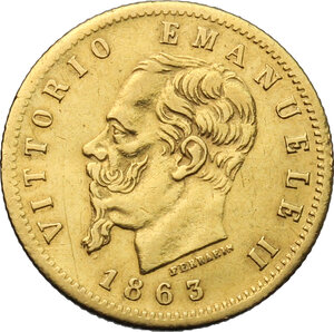 obverse: Vittorio Emanuele II, Re d Italia (1861-1878).. 5 lire 1863 Torino