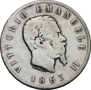 obverse: Vittorio Emanuele II, Re d Italia (1861-1878).. 2 lire 1863 Torino