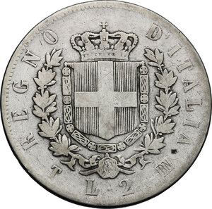 reverse: Vittorio Emanuele II, Re d Italia (1861-1878).. 2 lire 1863 Torino