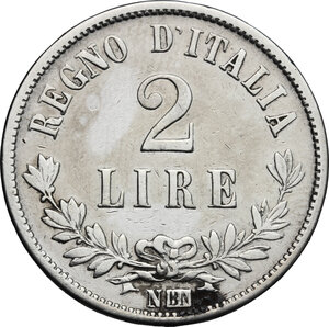reverse: Vittorio Emanuele II, Re d Italia (1861-1878).. 2 lire 1863 Napoli