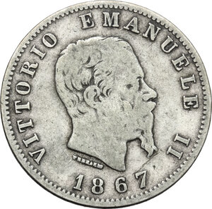 obverse: Vittorio Emanuele II, Re d Italia (1861-1878).. Lira 1867 Torino
