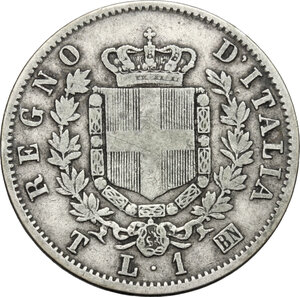 reverse: Vittorio Emanuele II, Re d Italia (1861-1878).. Lira 1867 Torino