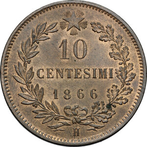 reverse: Vittorio Emanuele II, Re d Italia (1861-1878).. 10 centesimi 1866 Birmingham
