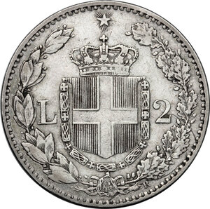 reverse: Umberto I (1878-1900). 2 lire 1887