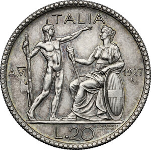 reverse: Vittorio Emanuele III (1900-1943). 20 lire 1927, A. VI